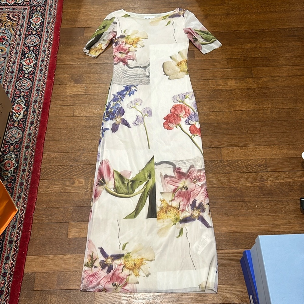 Ganni mesh floral maxi dress